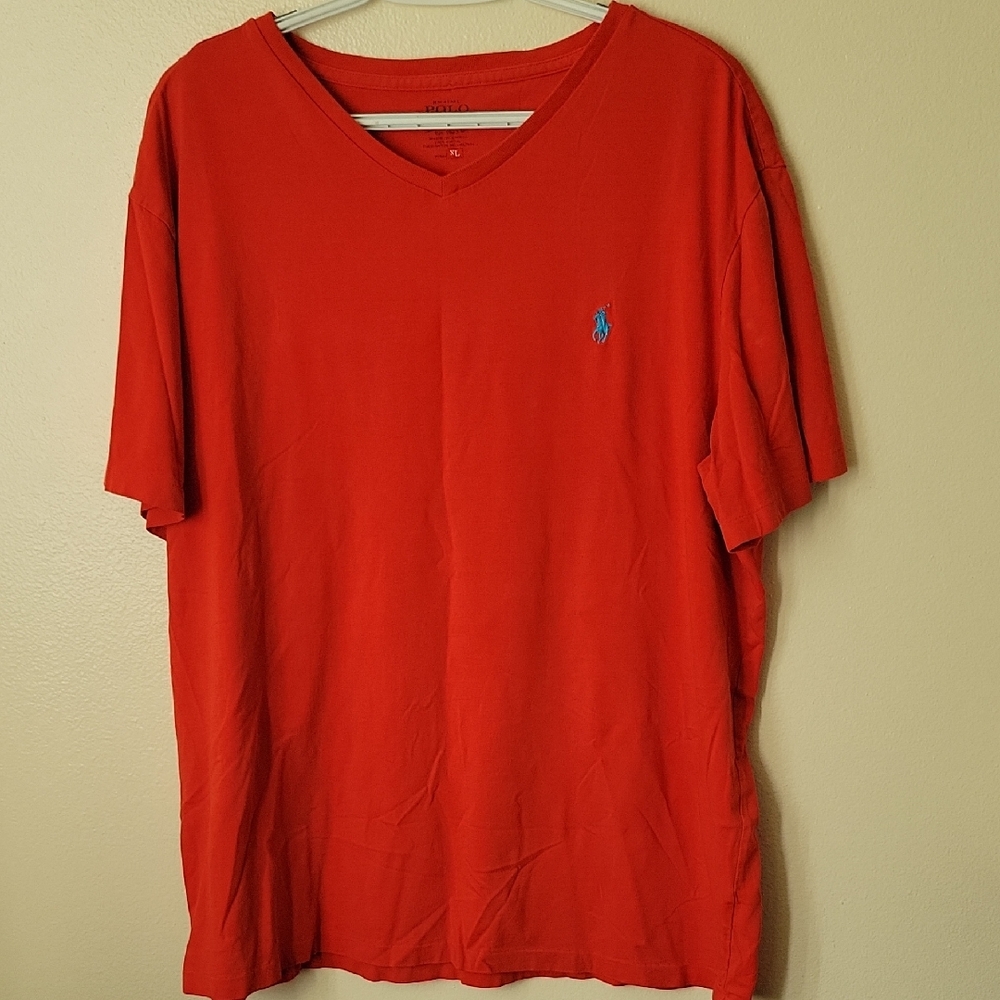 Polo by Ralph Lauren Men's Bright Red V-Neck Tee XL